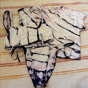 Small - NWOT - L*Space - Tie Dye Pink and Black Bikini Trio